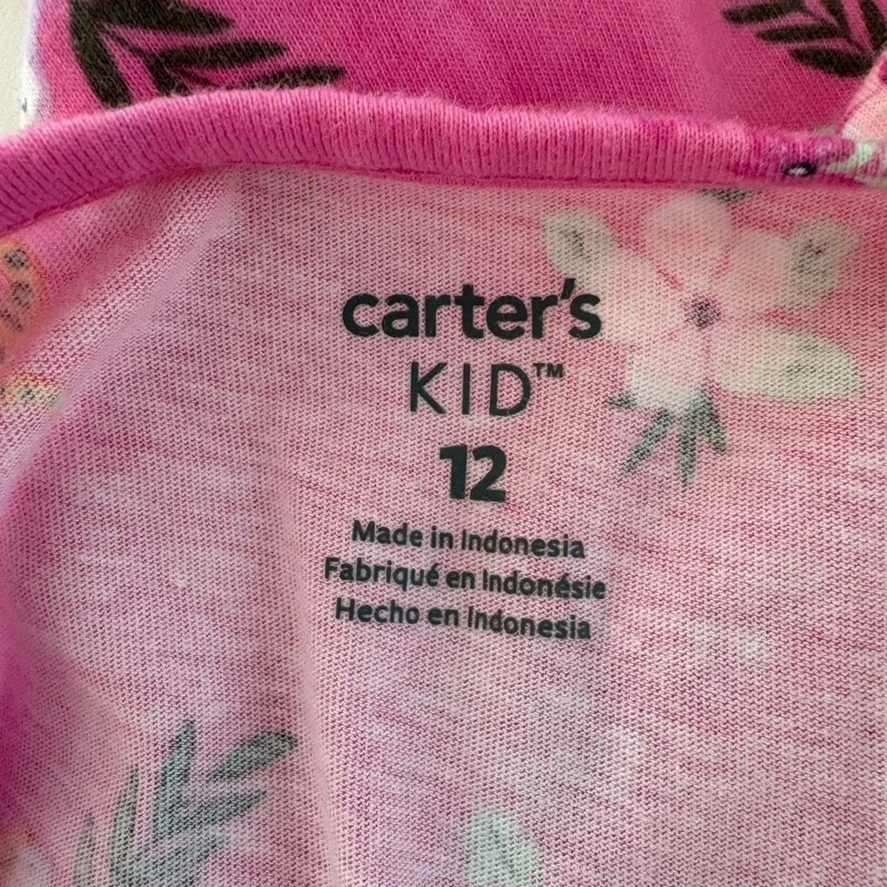 Carter's Girls Size 12 Pink Dress Tiger Floral Print‎ Sleeveless Casual Summer